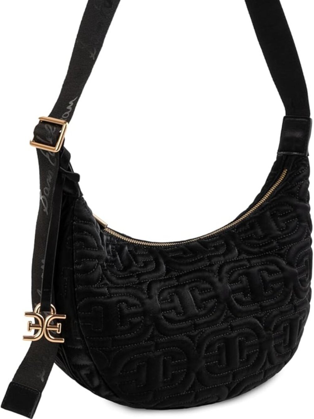 Sam Edelman Black Quilted Crescent Shoulder Bag with Gold-Tone Logo Charm